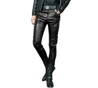 Generisch Pantalon de moto en cuir pour homme - Coupe skinny - Avec lacets latéraux - En cuir synthétique - Stretch - Latex - Pantalon de loisirs - Pantalon de sport tendance punk - Pantalon de motard