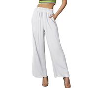 Generisch Pantalon de palais pour femme - Taille haute - Confortable - Coupe large - Style décontracté fumé, Blanc., L