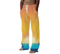 Generisch Pantalon de peintre homme printemps été mode décontracté impression numérique 3D noix de coco pantalon loisirs pantalon bouche homme, jaune, XXL