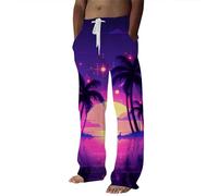 Generisch Pantalon de peintre homme printemps été mode décontracté impression numérique 3D noix de coco pantalon loisirs pantalon bouche homme, lilas, XXL