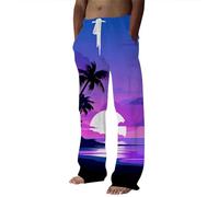 Generisch Pantalon de peintre homme printemps été mode décontracté impression numérique 3D noix de coco pantalon loisirs pantalon bouche homme, bleu ciel, M