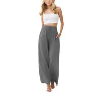Generisch Pantalon de plage ample pour enfant avec jambes larges pour l'été pour fille en couleur unie avec motif floral et poches, gris, 8-9 ans