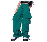 Generisch Pantalon de Pluie Fille 128 Pantalon Fille Casual Taille Haute Cordon de Serrage Coupe Ample Poches Grand Pantalon de Jogging Cargo pour Enfants Leggings Hiver 152, vert, 160-3XL
