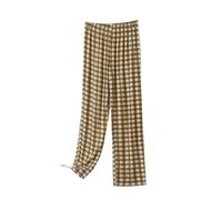 Generisch Pantalon de pyjama à carreaux pour femme - Pantalon de pyjama en coton - Coupe ample - Jambes larges - Confortable - Pour les loisirs et la maison - Pantalon fin - Bas de pyjama respirant