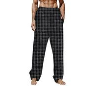 Generisch Pantalon de pyjama classique pour homme comme pantalon de pyjama doux avec design à carreaux, poches pratiques pour un séjour confortable à la maison, Noir , 3XL