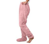 Generisch Pantalon de pyjama en polaire corail pour femme - Avec pieds - Doux et chaud - Confortable et respirant - Couleur unie - Pour tous les jours - Pantalon de loisirs - Pantalon thermique