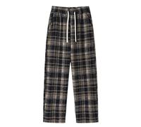 Generisch Pantalon de pyjama long pour homme - Pantalon de pyjama à carreaux avec poches - Léger - Pantalon de pyjama doux - Pantalon de détente - Pantalon de loisirs, A01 Noir 2, XXL