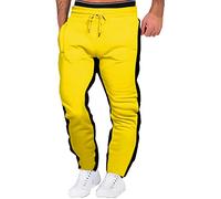 Generisch Pantalon de sport long pour homme - Élastique - Avec cordon de serrage - Poches - Patchwork avec bandes latérales - Coupe ajustée - Mode - Loisirs - Pantalon de jogging pour homme, jaune, XL