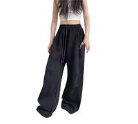 Generisch Pantalon de survêtement pour enfant fille - Jambes larges - Coupe ajustée - Pantalon cargo - Unisexe - Salopette d'extérieur, Noir , 10-11 ans