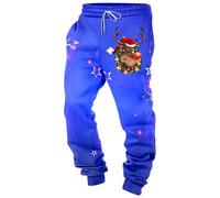 Generisch Pantalon de vacances confortable doux extensible devant plat avec poches et cordon de serrage réglable, bleu, XXL