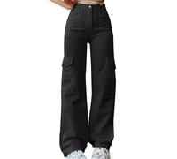 Generisch Pantalon de VTT pour femme avec taille rembourrée, trois poches, pantalon cargo, pantalon de loisirs, pantalon avec chaîne pour femme, Noir , L