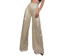Generisch , Pantalon décontracté à paillettes scintillantes, taille haute, jambes larges, pantalon évasé, vêtements de boîte de nuit, Or rose, L