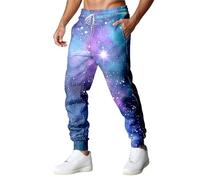 Generisch Pantalon décontracté avec motif galaxie, thème spatial, coupe extensible confortable pour le quotidien, bleu, XL