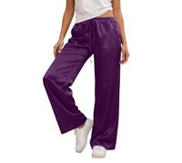 Generisch Pantalon décontracté en satin avec jambes larges et cordon de serrage - Pantalon confortable - Pantalon palazzo élégant à taille haute pour tous les jours, lilas, L