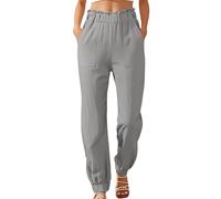 Generisch Pantalon décontracté pour femme - Coupe ample - Taille moyenne - Dentelle florale - Motif à carreaux - Confortable - Extensible - Doux et respirant - Pour femme, gris, M