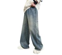 Generisch Pantalon décontracté pour garçon, coupe ample, jeans confortables pour enfants et adolescents, pantalon large, pantalon long, bleu, 9-10 ans