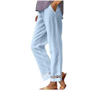 Generisch Pantalon d'été en lin pour femme - Style bohème - Pantalon de plage léger - Pantalon droit baggy - Pantalon de loisirs - Jambes larges - Pantalon de sport confortable pour femme - Grandes