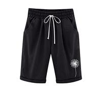 Generisch Pantalon d'été imprimé pissenlit pour femme avec taille haute en coton plus grands courts métrages lacing plage entraînement Pheraus pantalon cinq points, Noir , M