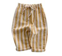 Generisch Pantalon d'été léger et respirant à rayures pour enfant et bébé - Taille élastique - Pantalon d'été confortable pour les tout-petits, jaune, 6-12 mois