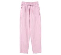 Generisch Pantalon d'été pour femme - Taille haute - Coton et lin - Pantalon Palazzo - Jambes larges - Pantalon long avec poche, Rose, L