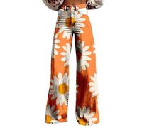 Generisch Pantalon en jean des années 70 pour femme - Taille haute - Ample - Jambes larges - Style bohème - Avec fleurs - Confortable - Pour femme - Pour l'extérieur - Streetwear - Pantalon de loisirs
