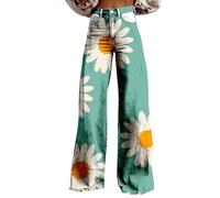 Generisch Pantalon en jean des années 70 pour femme - Taille haute - Ample - Jambes larges - Style bohème - Avec fleurs - Confortable - Pour femme - Pour l'extérieur - Streetwear - Pantalon de loisirs