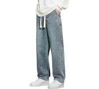 Generisch Pantalon en jean pour homme - Coupe ajustée - Jean stretch avec cordon de serrage et poches - Pantalon en denim - Jambe droite - Pantalon de loisirs - Couleur unie - Jean de motard classique