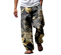 Generisch Pantalon en jean pour homme - Pantalon d'été respirant semblable à du lin pour homme avec jambes larges - Pantalon imprimé Tether, or, S