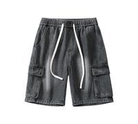 Generisch Pantalon en jean pour homme - Short baggy - Bermuda pour homme - Taille élastique - Short d'été - Jambes larges - Avec cordon de serrage et poches - Tailles M à 3XL, gris, 3XL