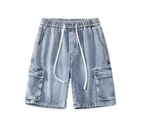 Generisch Pantalon en jean pour homme - Short baggy - Bermuda pour homme - Taille élastique - Short d'été - Jambes larges - Avec cordon de serrage et poches - Tailles M à 3XL, bleu, 3XL