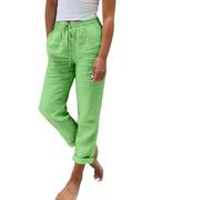 Generisch Pantalon en lin pour femme avec poches, cordon de serrage, taille haute, taille élastique, en mousseline de soie, pantalon de loisirs, léger, uni, baggy, droit, pantalon de jogging en coton