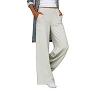 Generisch Pantalon en lin pour femme - Pantalon décontracté - Taille haute - Coton et lin - Couleur unie - Jambes larges - Respirant - Pantalon de loisirs d'extérieur - Taille élastique - Avec poches