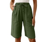 Generisch Pantalon en lin pour femme - Short d'été décontracté pour un usage quotidien - Design uni à cinq points pour plus de confort et de style., vert, XL