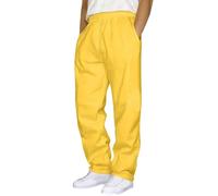 Generisch Pantalon en lin pour homme - Pantalon d'été long et léger - Pantalon de loisirs avec poches - Cordon de serrage - Décontracté - Taille élastique - Vacances - Plage - Pantalon d'été - Coton