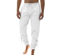 Generisch Pantalon en lin pour homme - Pantalon long médiéval - Costume Viking - Avec poches - Pantalon de pirate Renaissance - Pantalon Viking - Cosplay - Carnaval - Vêtement de navigateur - Pantalon