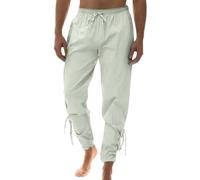 Generisch Pantalon en lin pour homme - Pantalon long médiéval - Costume Viking - Avec poches - Pantalon de pirate Renaissance - Pantalon Viking - Cosplay - Carnaval - Vêtement de navigateur - Pantalon
