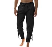 Generisch Pantalon en lin pour homme - Pantalon long médiéval - Costume Viking - Avec poches - Pantalon de pirate Renaissance - Pantalon Viking - Cosplay - Carnaval - Vêtement de navigateur - Pantalon