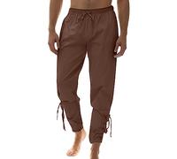 Generisch Pantalon en lin pour homme - Pantalon long médiéval - Costume Viking - Avec poches - Pantalon de pirate Renaissance - Pantalon Viking - Cosplay - Carnaval - Vêtement de navigateur - Pantalon