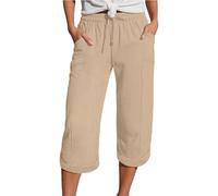 Generisch Pantalon en mousseline 3/4 - Pantalon d'été court - Pantalon d'été léger - Pantacourt - Pantalon de plage - Pantalon d'été léger en coton - Pantalon de jogging avec poches 0, A34 Pantalon 3