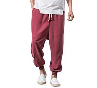 Generisch Pantalon en tissu pour homme élégant avec élastique - Pantalon de loisirs japonais - Respirant - Avec poches - Pantalon de sport - Pantalon chino en lin - Pantalon d'été long et léger, rouge
