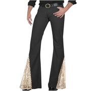 Generisch Pantalon évasé à paillettes pour homme - Vintage - Pantalon évasé brillant - Pantalon évasé à paillettes - Pantalon disco des années 80 - Costume hippie - Costume de carnaval, kaki, S