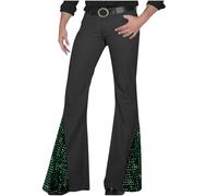 Generisch Pantalon évasé à paillettes pour homme - Vintage - Pantalon évasé brillant - Pantalon évasé à paillettes - Pantalon disco des années 80 - Costume hippie - Costume de carnaval, vert, L