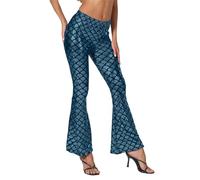 Generisch Pantalon évasé avec écailles à paillettes, pantalon décontracté, coupe ajustée, taille élastique confortable et extensible, pour un usage quotidien, bleu foncé, S