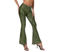 Generisch Pantalon évasé avec écailles à paillettes, pantalon décontracté, coupe ajustée, taille élastique confortable et extensible, pour un usage quotidien, vert, S