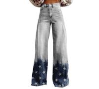 Generisch Pantalon évasé des années 70 pour femme - Taille haute - Décontracté - Jambe large - Jean évasé - Couleur unie - Vintage - Avec fleurs - Streetwear - Pantalon denim d'extérieur - Taille