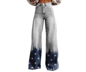 Generisch Pantalon évasé des années 70 pour femme - Taille haute - Décontracté - Jambe large - Jean évasé - Couleur unie - Vintage - Avec fleurs - Streetwear - Pantalon denim d'extérieur - Taille
