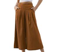 Generisch Pantalon Femme Jupe-culotte Été Taille Haute Ample Jambe Large Palazzo Pantalon Uni Stretch Respirant Pantalon de Loisir Extérieur Taille Élastique Pantalon d'été avec Poches, S-XXL, marron