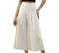 Generisch Pantalon Femme Jupe Pantalon Été Taille Haute Ample Jambe Large Palazzo Pantalon Uni Stretch Respirant Pantalon de Loisirs Extérieur Taille Élastique Pantalon d'été avec Poches S-XXL, kaki