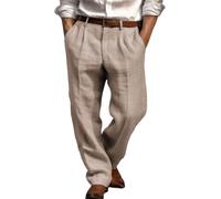 Generisch Pantalon large à plis en lin pour homme - Couleur unie - Pantalon de travail respirant - Coupe ample - Pantalon de jogging décontracté - Pantalon de loisirs pour homme - Été léger, kaki, L