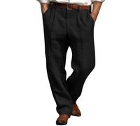 Generisch Pantalon large à plis en lin pour homme - Couleur unie - Pantalon de travail respirant - Coupe ample - Pantalon de jogging décontracté - Pantalon de loisirs pour homme - Été léger, Noir